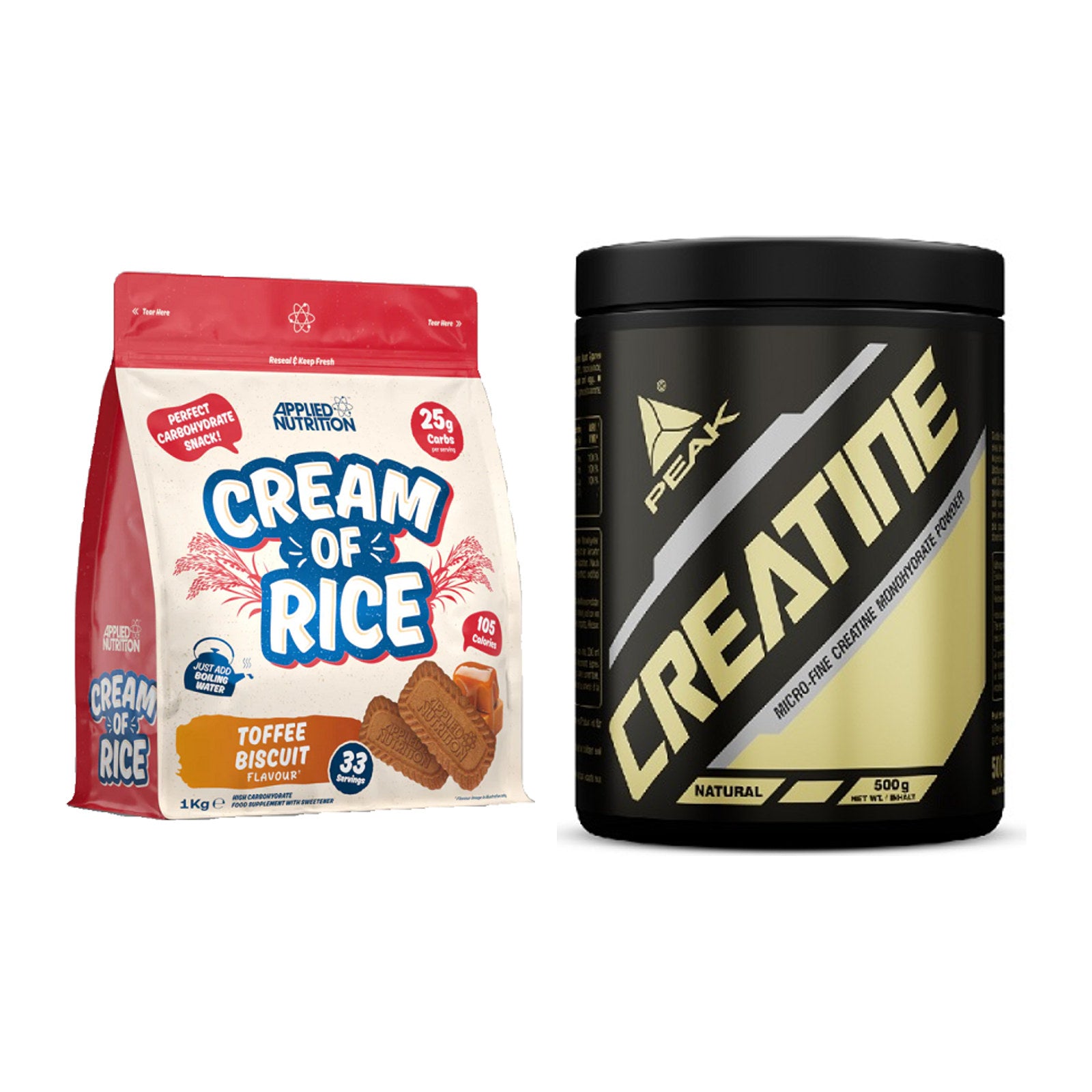 Masseaufbau-Set: Applied Nutrition Cream of Rice + Peak Creatin Powder – alle enthaltenen Artikel