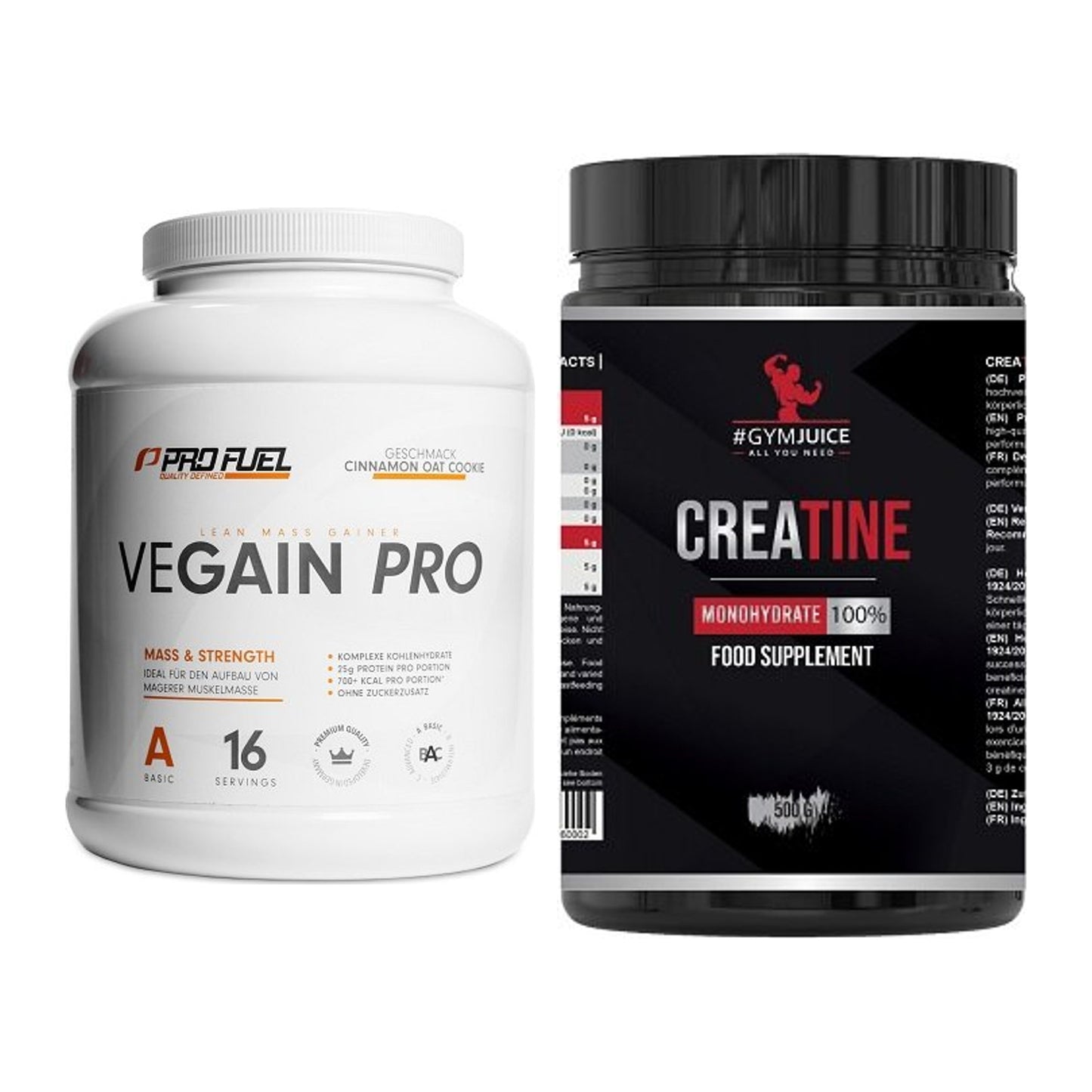 Masseaufbau-Set: ProFuel VEGAIN Pro + #GYMJUICE Creatine Monohydrate – alle enthaltenen Artikel