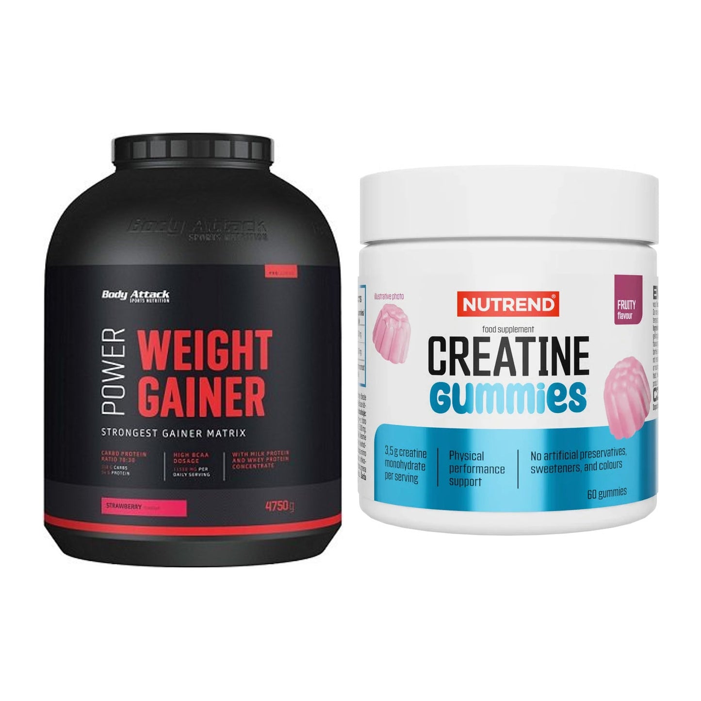 Masseaufbau-Set: Body Attack Power Weight + Nutrend Creatine Gummies – alle enthaltenen Artikel