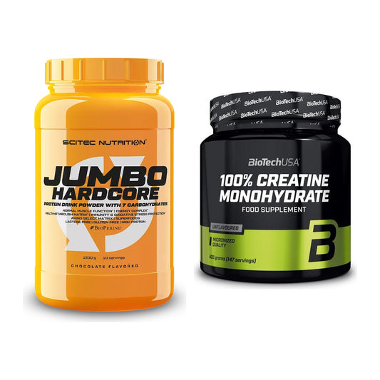 Masseaufbau-Set: Scitec Jumbo Hardcore1530 + BioTech Creatine – alle enthaltenen Artikel