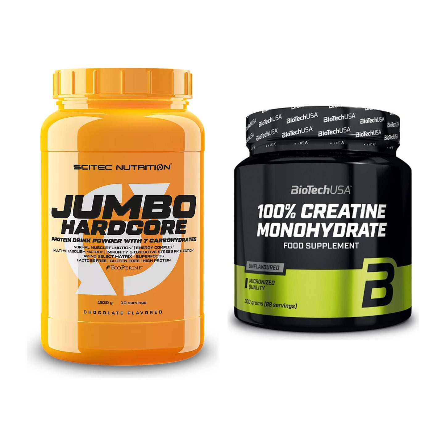 Masseaufbau-Set: Scitec Jumbo Hardcore1530 + BioTech Creatine – alle enthaltenen Artikel
