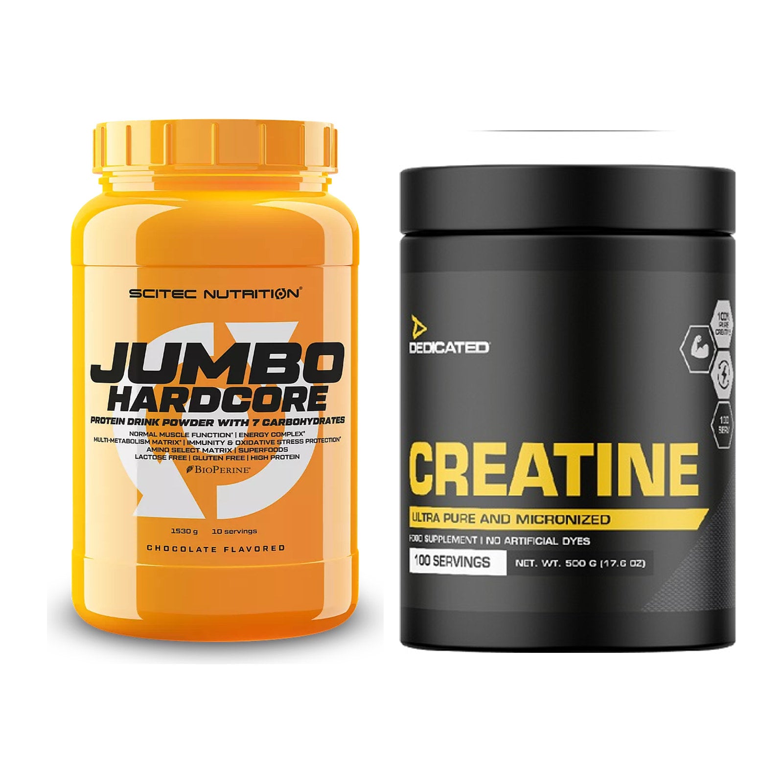 Masseaufbau-Set: Scitec Jumbo Hardcore1530g + Dedicated Creatine – alle enthaltenen Artikel