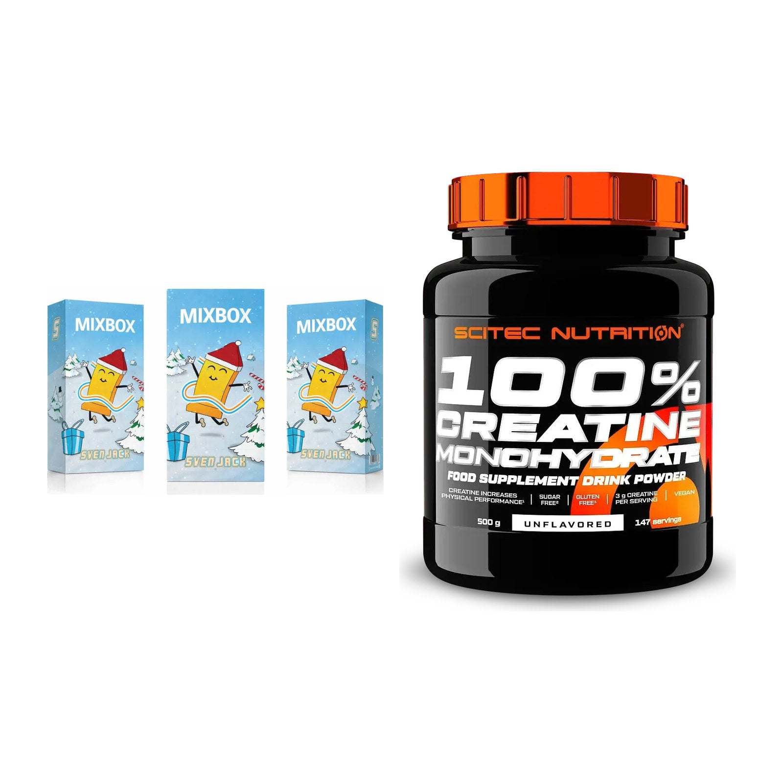 Masseaufbau-Set: Sven Jack MIXBOX 49x65g + Scitec Creatine – alle enthaltenen Artikel