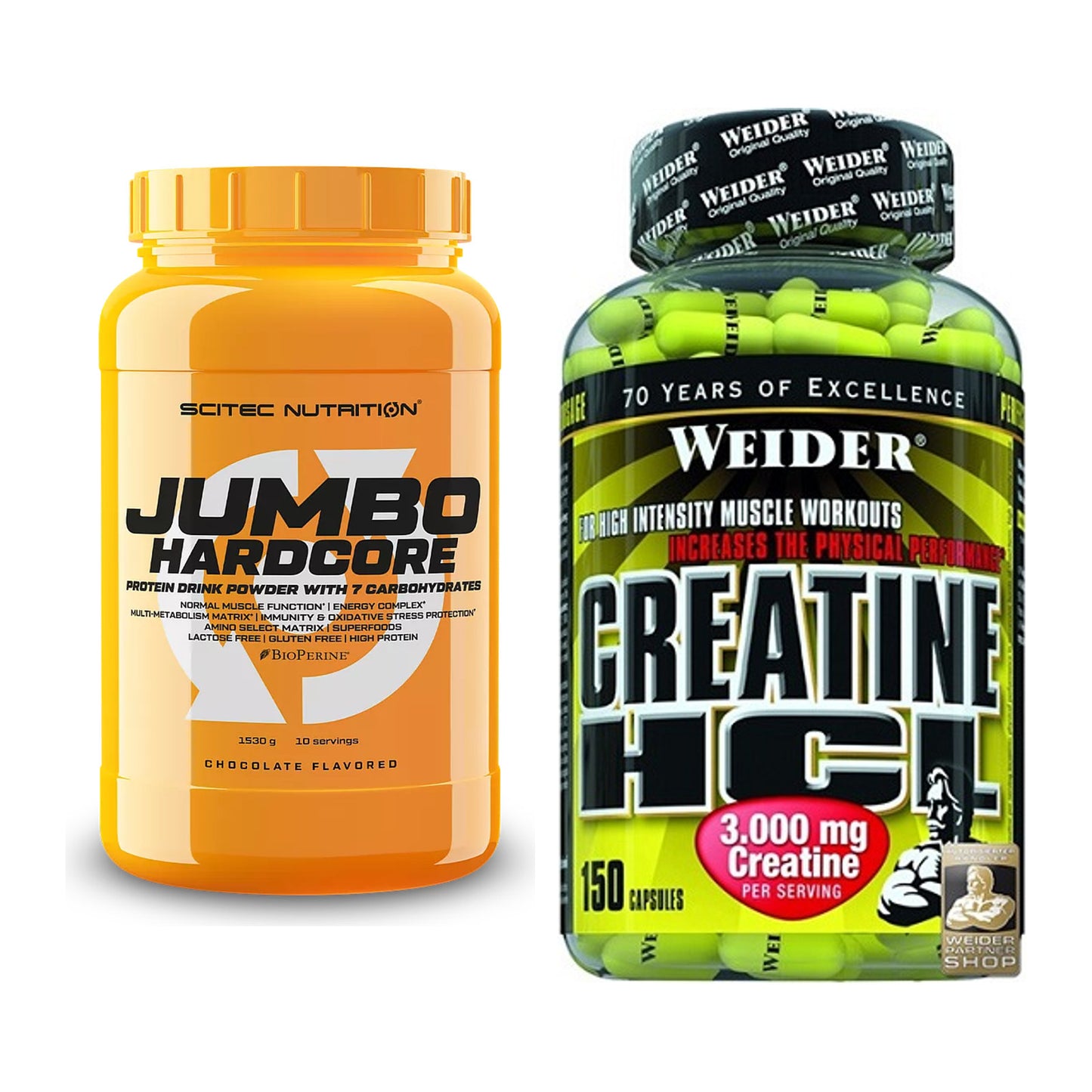 Masseaufbau-Set: Scitec Jumbo Hardcore1530g + Weider Creatin HCL – alle enthaltenen Artikel