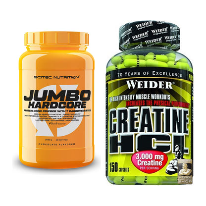 Masseaufbau-Set: Scitec Jumbo Hardcore1530g + Weider Creatin HCL – alle enthaltenen Artikel