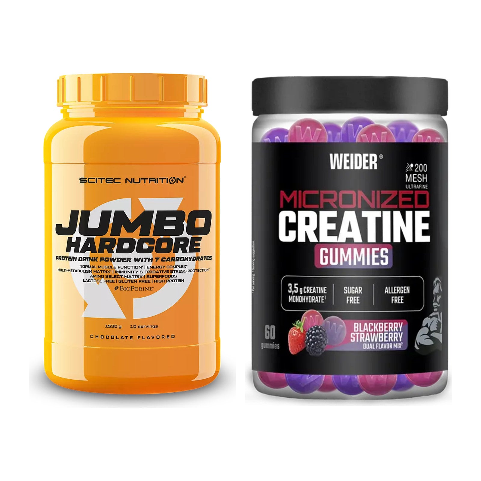 Masseaufbau-Set: Scitec Jumbo Hardcore1530 + Weider Micronized – alle enthaltenen Artikel