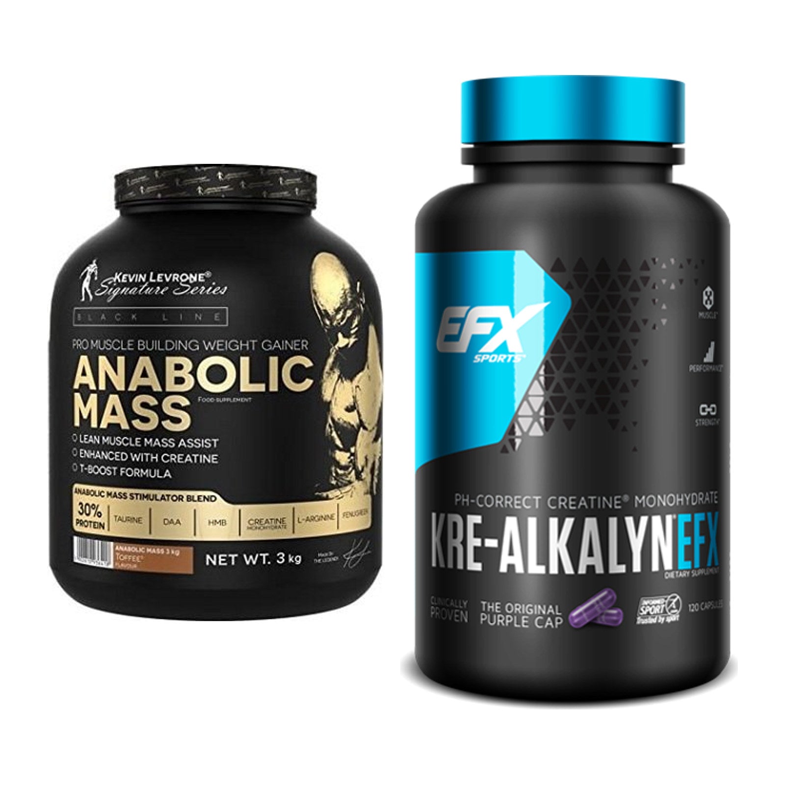 Masseaufbau-Set: Kevin Levrone Anabolic Mass 3kg + EFX Kre-Alkalyn – alle enthaltenen Artikel