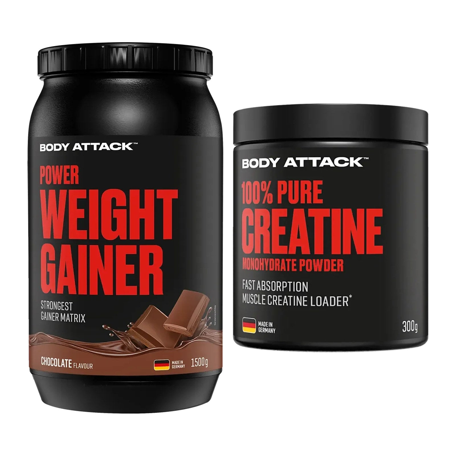 Masseaufbau-Set: Body Attack Power Weight + Body Attack 100% Pure – alle enthaltenen Artikel