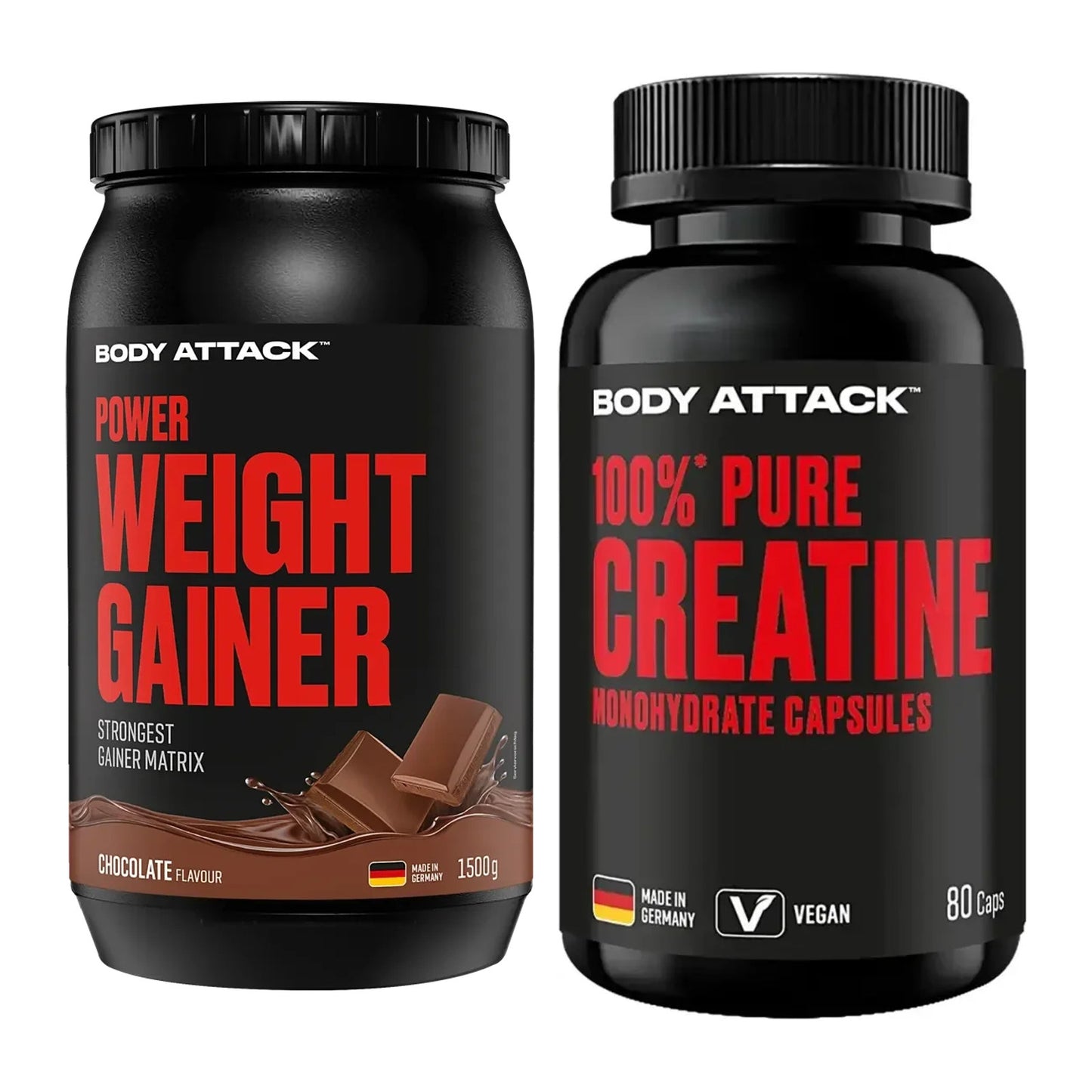 Masseaufbau-Set: Body Attack Power Weight + Body Attack 100% Pure – alle enthaltenen Artikel
