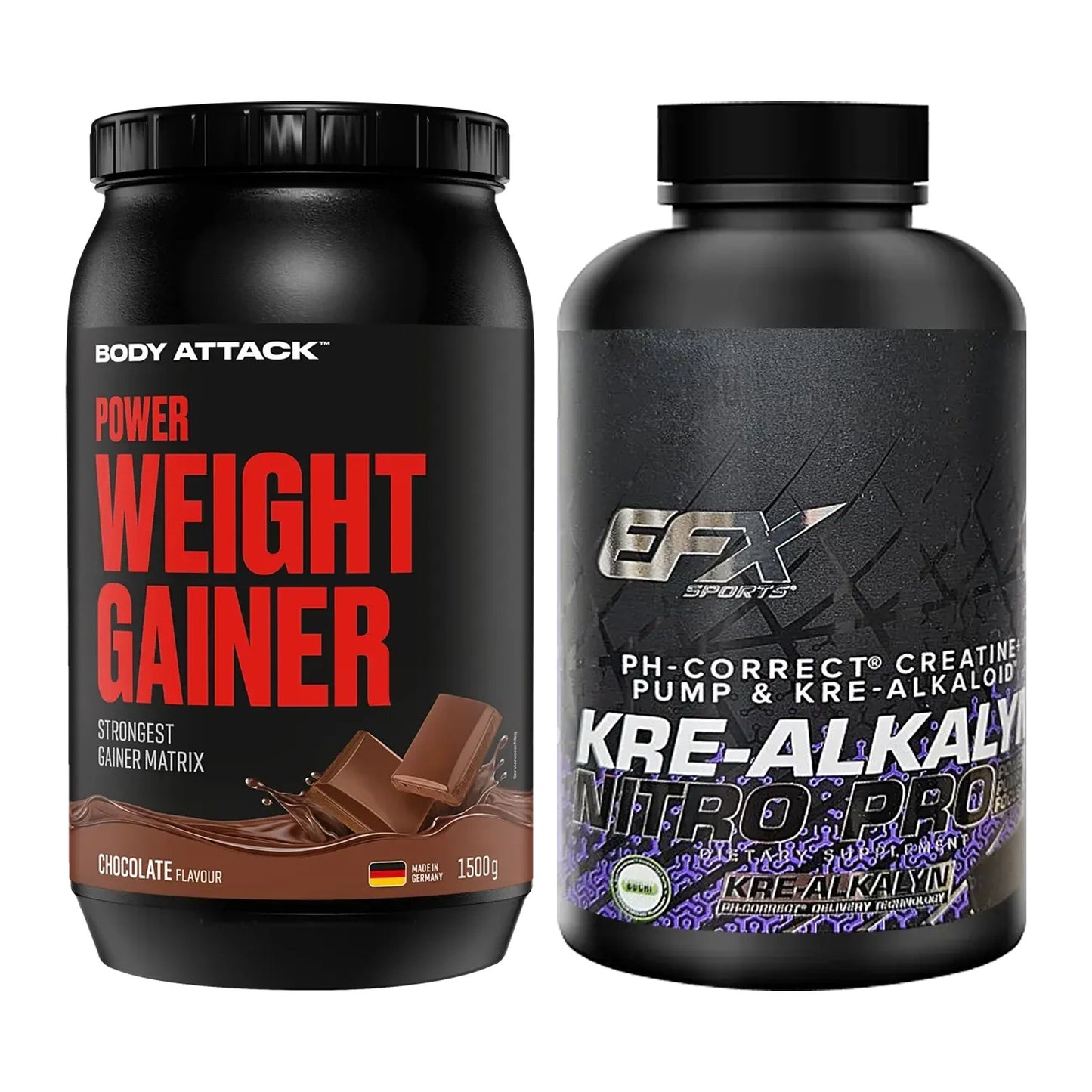 Masseaufbau-Set: Body Attack Power Weight + EFX Kre-Alkalyn PRO 120 – alle enthaltenen Artikel