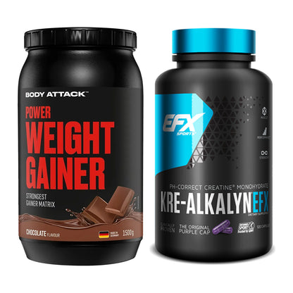 Masseaufbau-Set: Body Attack Power Weight Gainer + EFX Kre-Alkalyn – alle enthaltenen Artikel