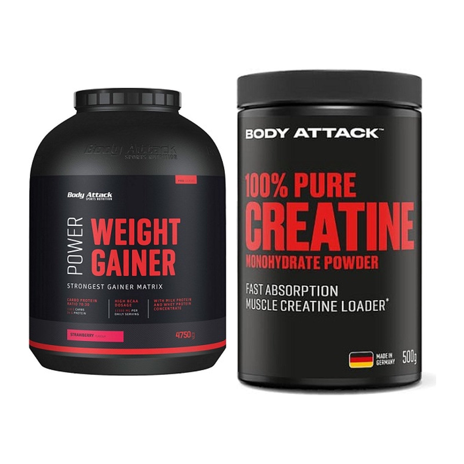 Masseaufbau-Set: Body Attack Power Weight + Body Attack 100% Pure – alle enthaltenen Artikel