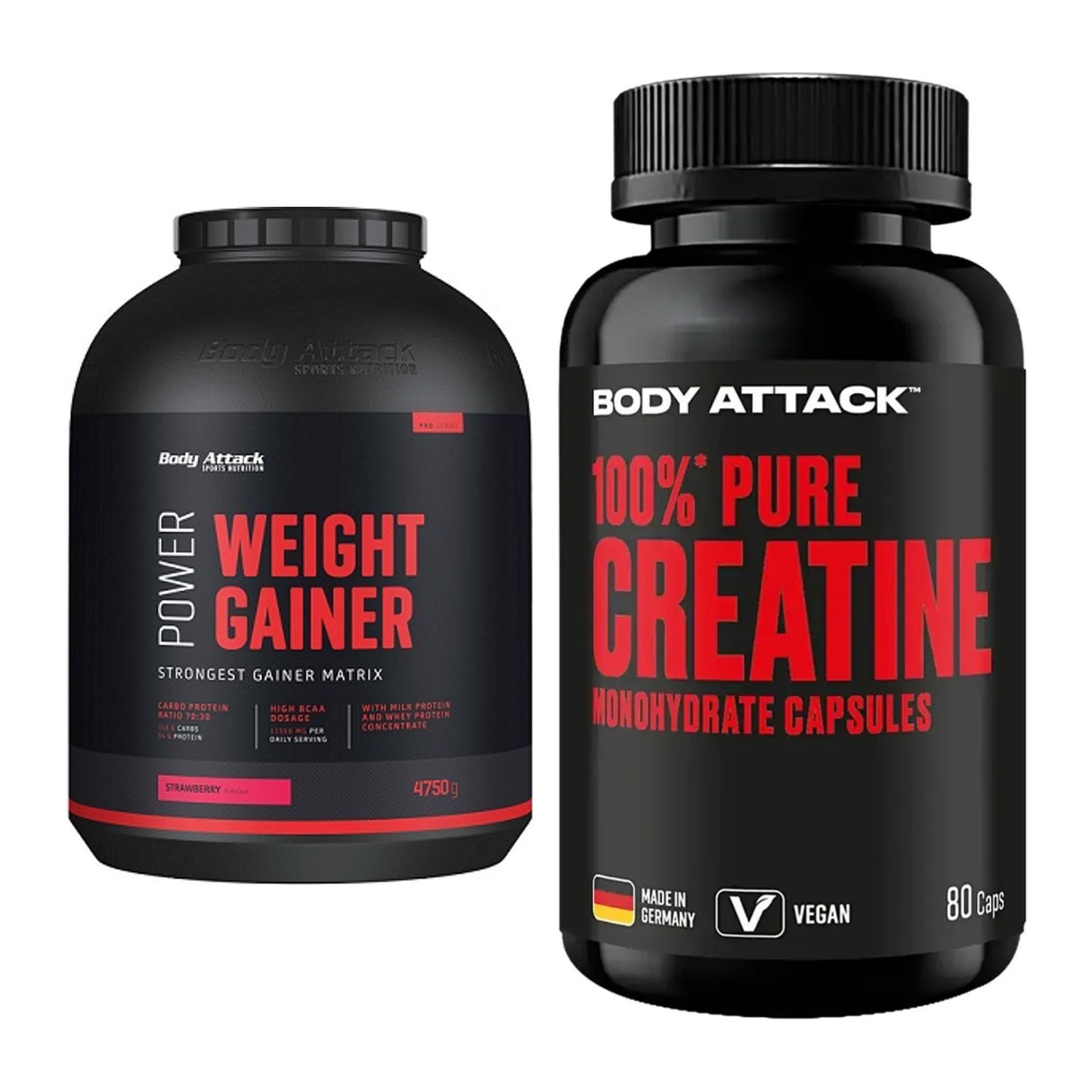 Masseaufbau-Set: Body Attack Power Weight + Body Attack 100% Pure – alle enthaltenen Artikel