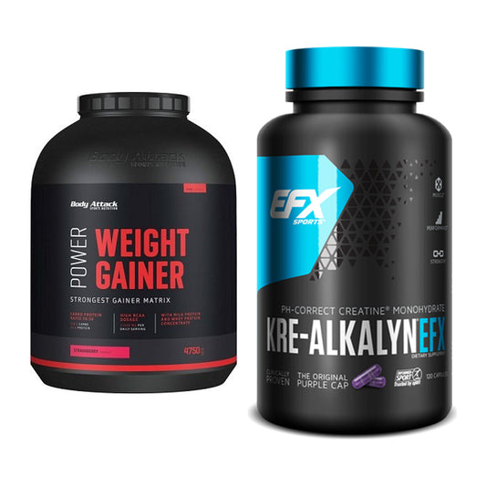 Masseaufbau-Set: Body Attack Power Weight Gainer + EFX Kre-Alkalyn – alle enthaltenen Artikel