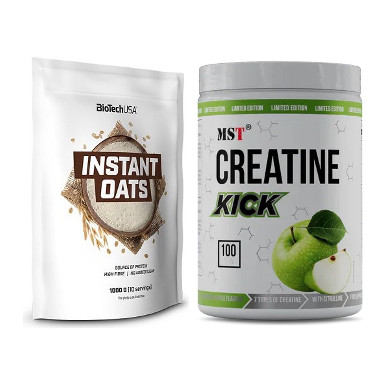 Masseaufbau-Set: BioTech Instant Oats + MST Creatine Kick – alle enthaltenen Artikel