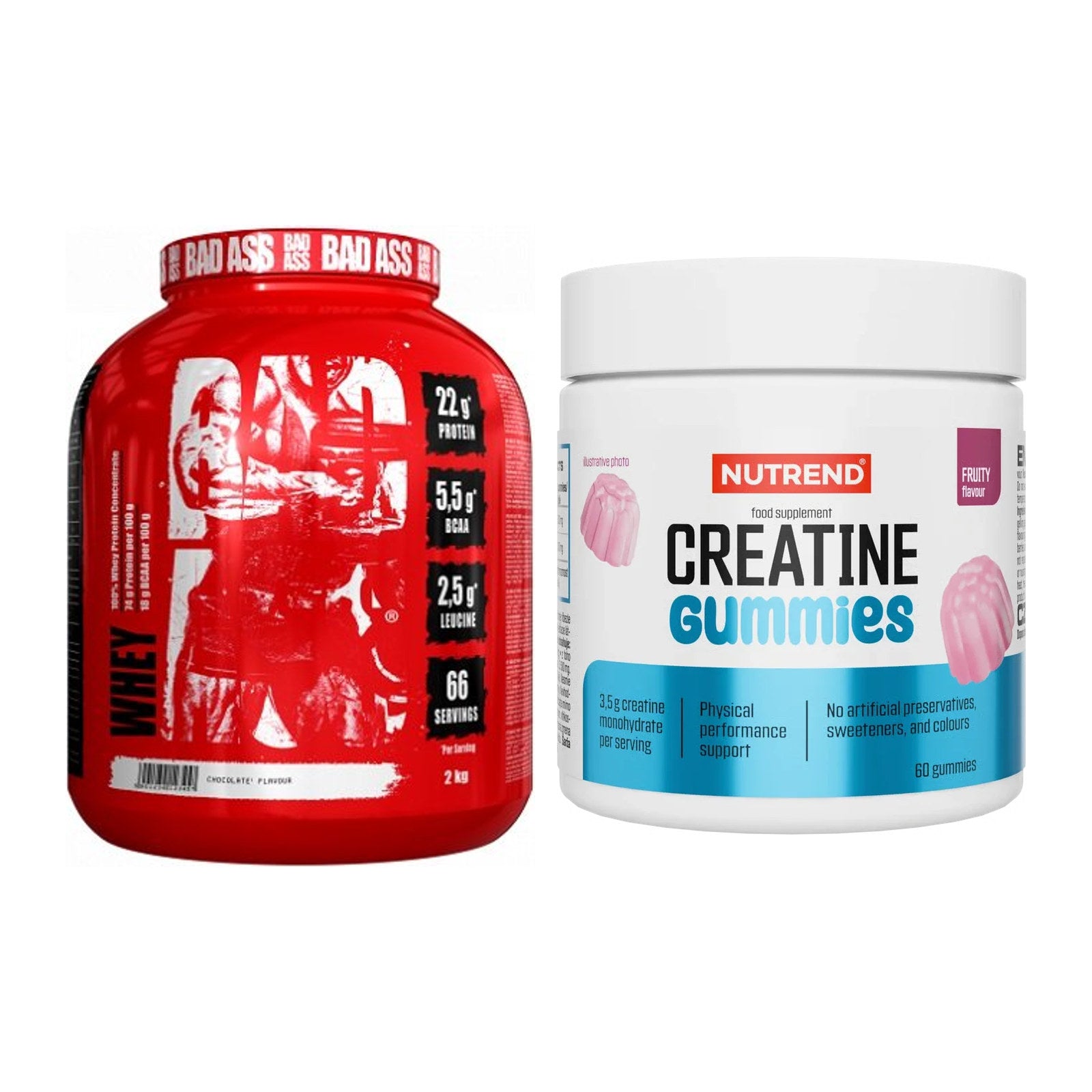 Masseaufbau-Set: BAD ASS Whey + Nutrend Creatine Gummies Fruity – alle enthaltenen Artikel
