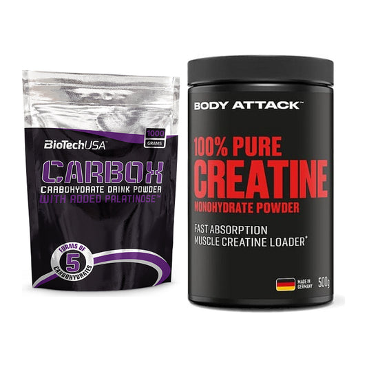 Masseaufbau-Set: BioTech CarboX + Body Attack 100% Pure Creatine – alle enthaltenen Artikel
