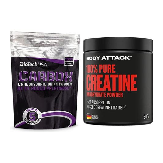 Masseaufbau-Set: BioTech CarboX + Body Attack 100% Pure Creatine – alle enthaltenen Artikel