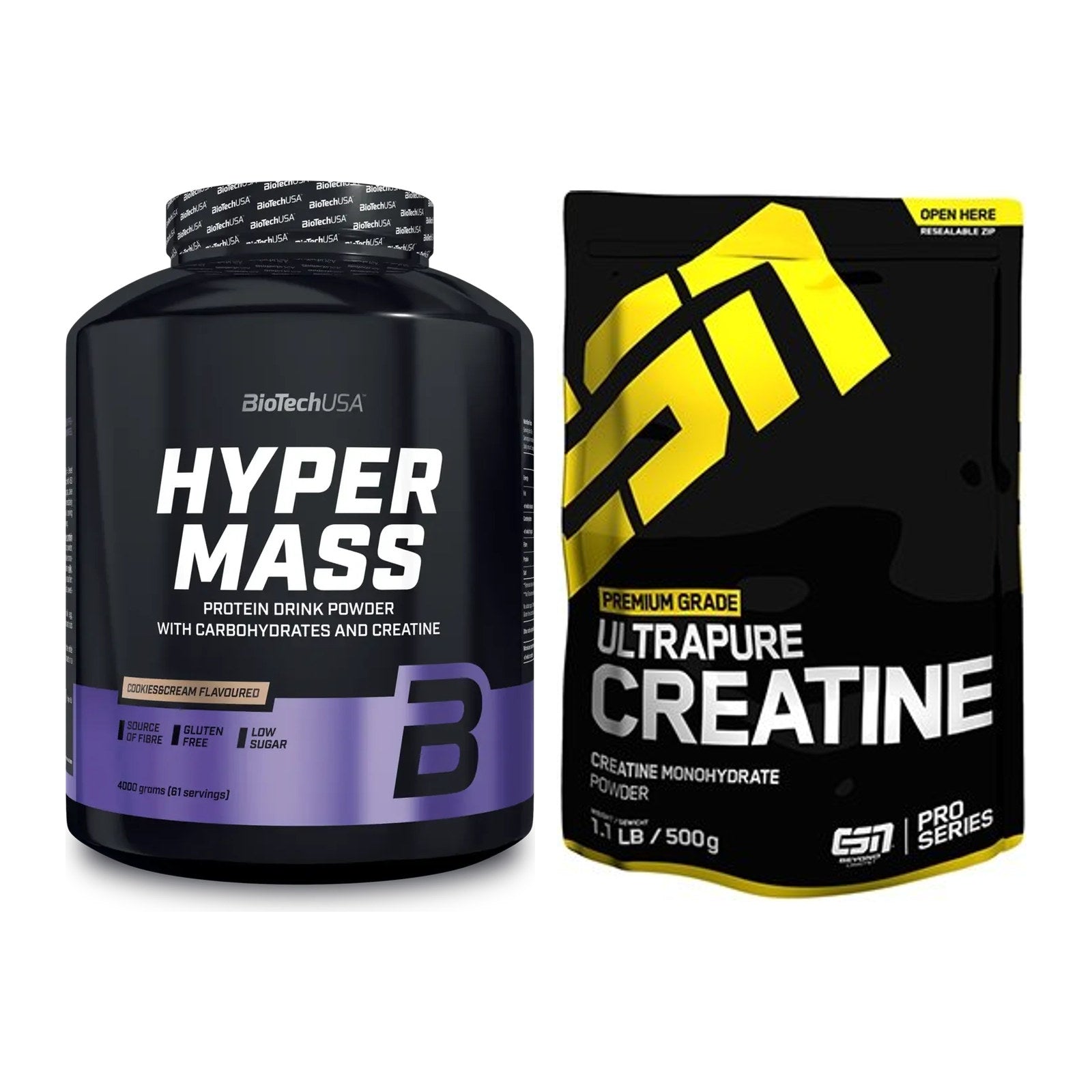 Masseaufbau-Set: BioTech Hyper Mass 4000g + ESN Ultrapure Creatine – alle enthaltenen Artikel