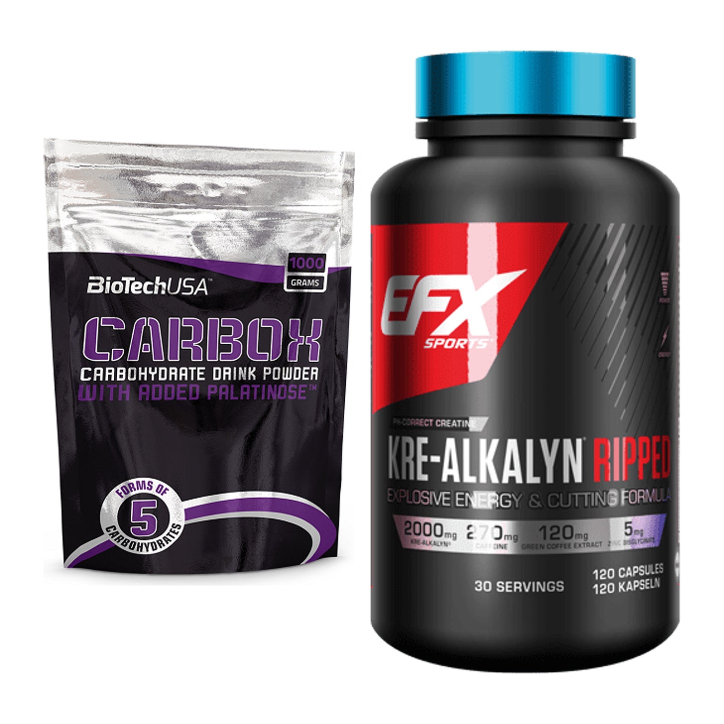Masseaufbau-Set: BioTech CarboX + EFX Kre-Alkalyn Ripped Kapsel – alle enthaltenen Artikel