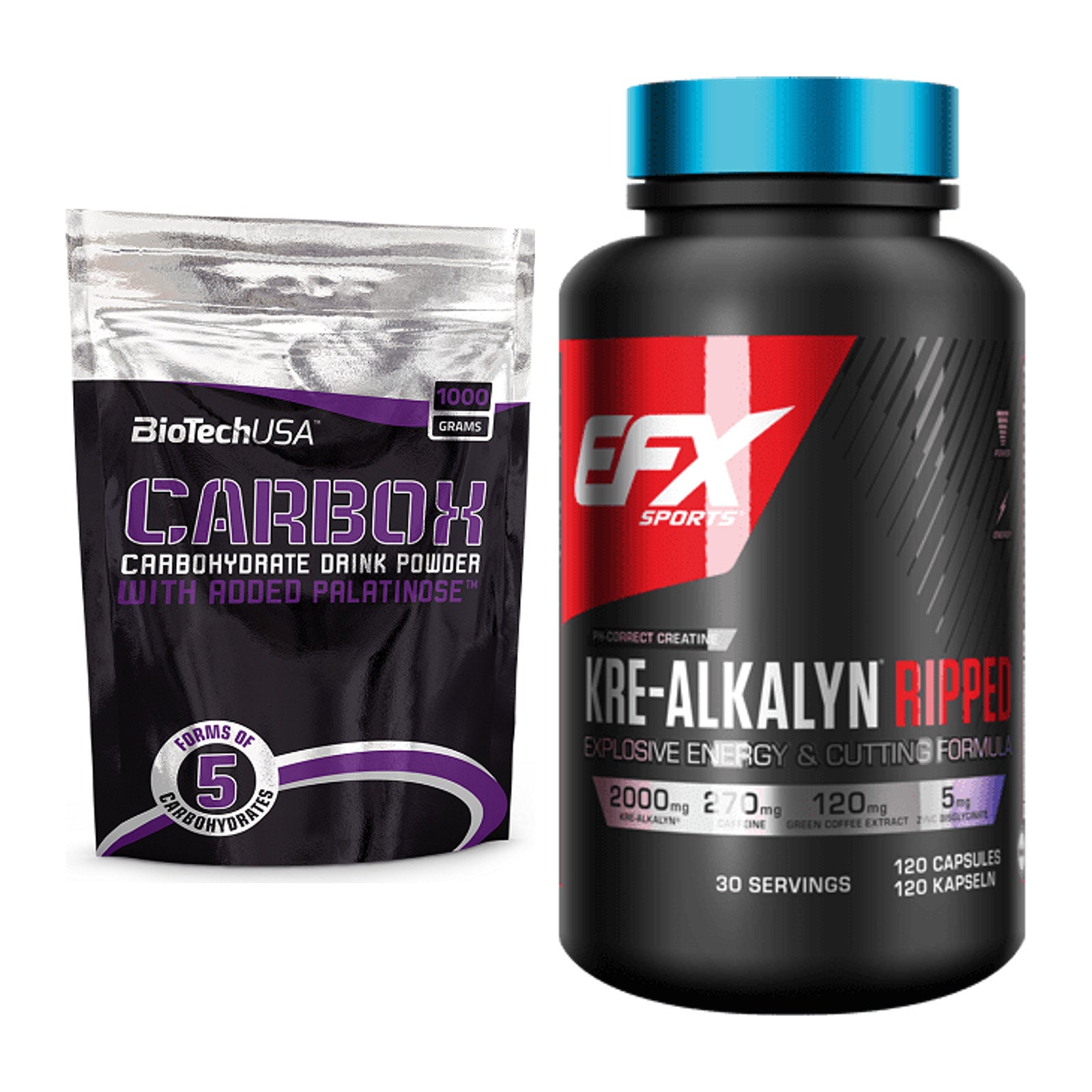 Masseaufbau-Set: BioTech CarboX + EFX Kre-Alkalyn Ripped Kapsel – alle enthaltenen Artikel