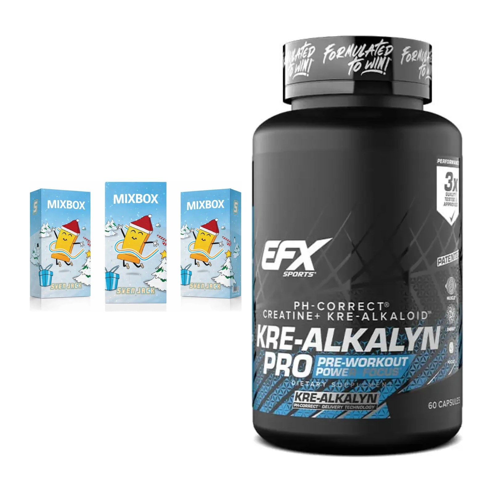 Masseaufbau-Set: Sven Jack MIXBOX 49x65g Fitness + EFX Kre-Alkalyn PRO – alle enthaltenen Artikel