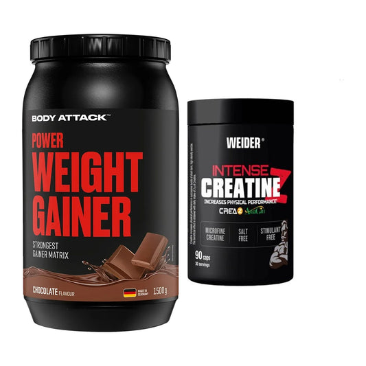 Masseaufbau-Set: Body Attack Power Weight + Weider Intense Pure – alle enthaltenen Artikel