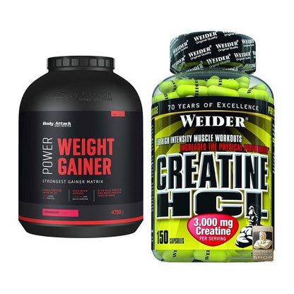 Masseaufbau-Set: Body Attack Power Weight Gainer + Weider Creatin HCL – alle enthaltenen Artikel