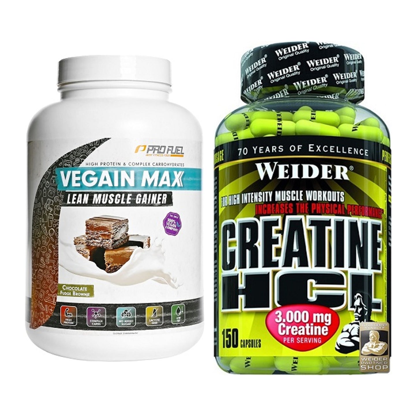 Masseaufbau-Set: ProFuel VEGAIN MAX Gainer + Weider Creatin HCL – alle enthaltenen Artikel