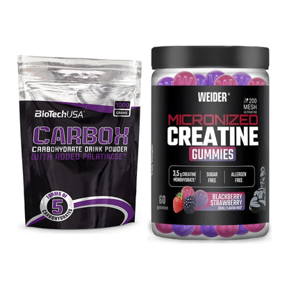 Masseaufbau-Set: BioTech CarboX + Weider Micronized Creatine Gummies – alle enthaltenen Artikel