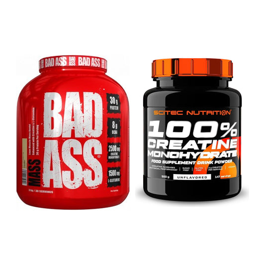 Masseaufbau-Set: BAD ASS MASS + Scitec Creatine Monohydrate – alle enthaltenen Artikel