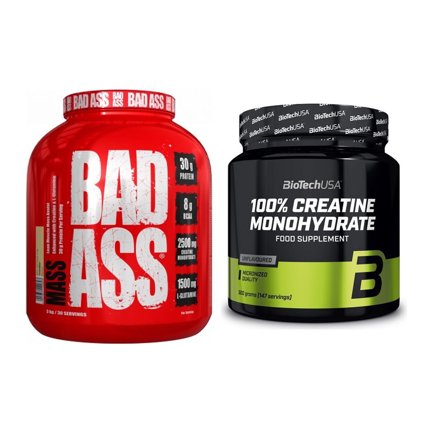 Masseaufbau-Set: BAD ASS MASS + BioTech Creatine Monohydrate – alle enthaltenen Artikel