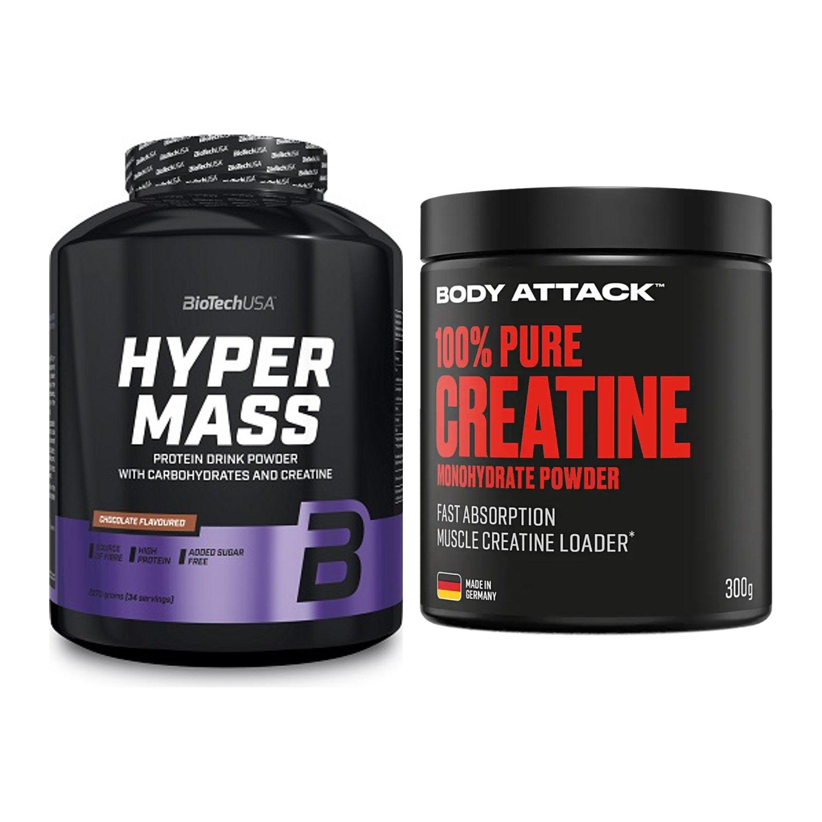Masseaufbau-Set: BioTech Hyper Mass 2270g + Body Attack 100% Pure – alle enthaltenen Artikel