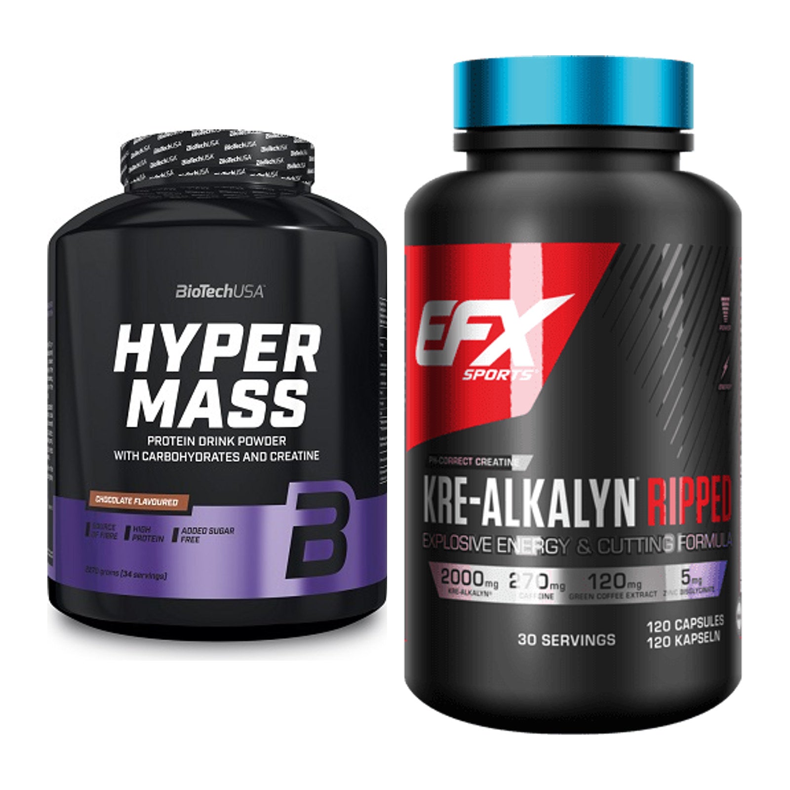 Masseaufbau-Set: BioTech Hyper Mass + EFX Kre-Alkalyn Ripped Kapsel – alle enthaltenen Artikel