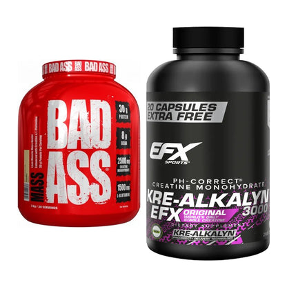 Masseaufbau-Set: BAD ASS MASS + EFX Kre-Alkalyn 3000 – alle enthaltenen Artikel