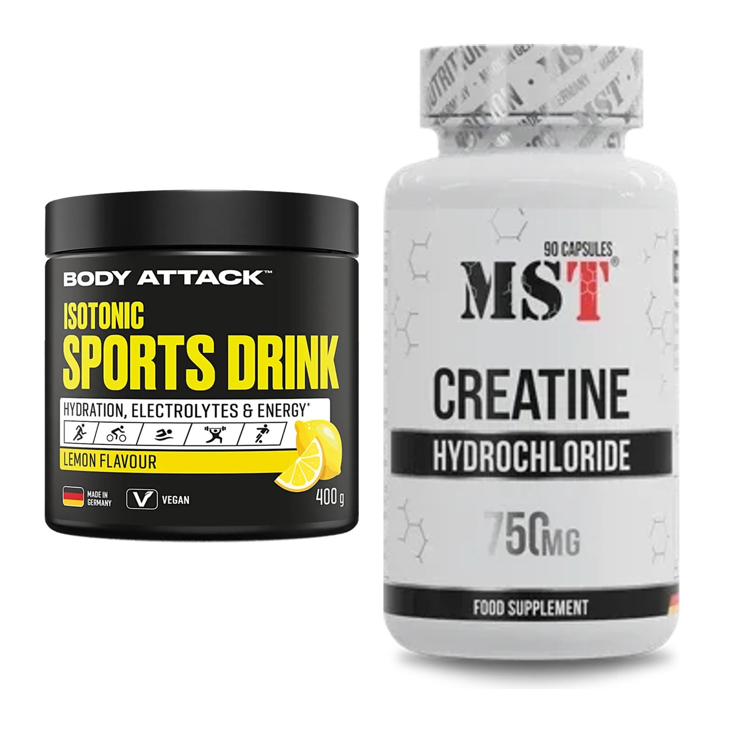 Masseaufbau-Set: Body Attack Isotonic Sports Drink + MST Creatin HCL – alle enthaltenen Artikel