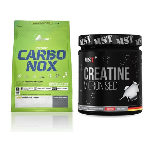 Masseaufbau-Set: Olimp Carbo Nox 1kg Pulver + MST Creatin Monohydrate – alle enthaltenen Artikel