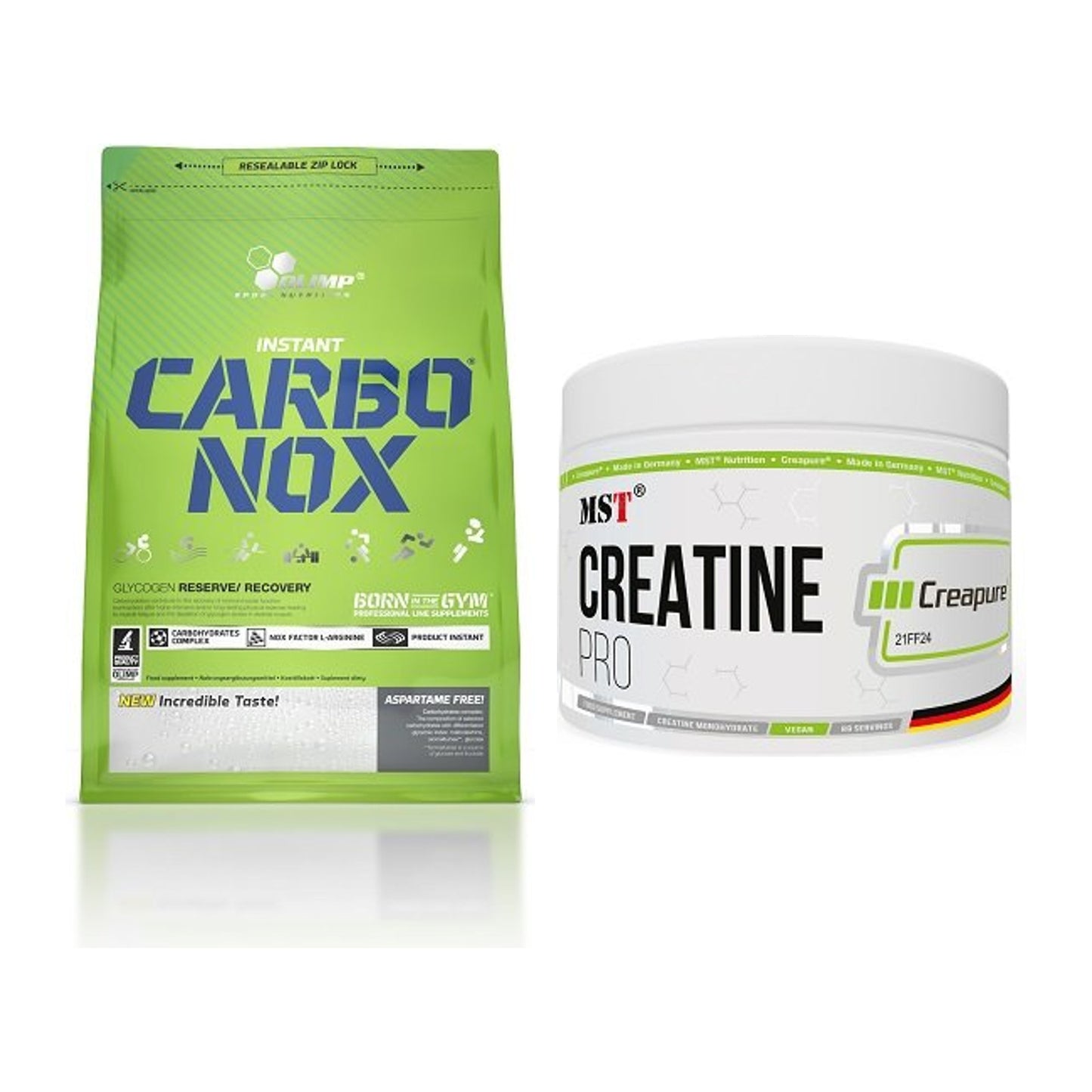 Masseaufbau-Set: Olimp Carbo Nox 1kg Pulver + MST Creatin Pro CREAPURE – alle enthaltenen Artikel