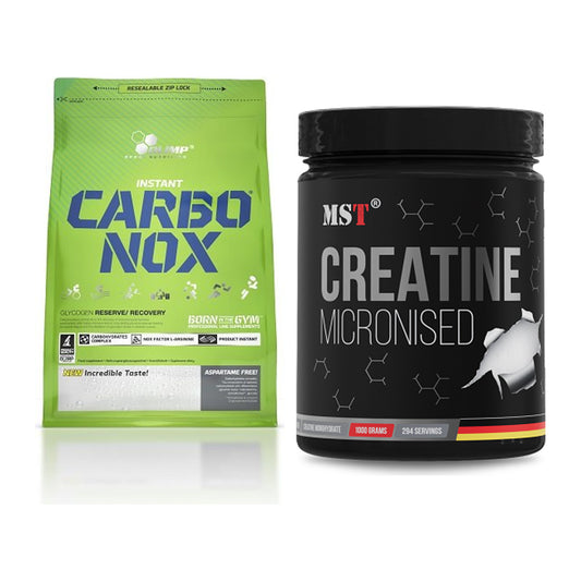 Masseaufbau-Set: Olimp Carbo Nox 1kg Pulver + MST Creatin Monohydrate – alle enthaltenen Artikel