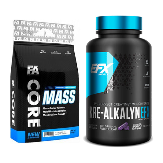 Masseaufbau-Set: FA Nutrition Core Mass 3000g + EFX Kre-Alkalyn – alle enthaltenen Artikel