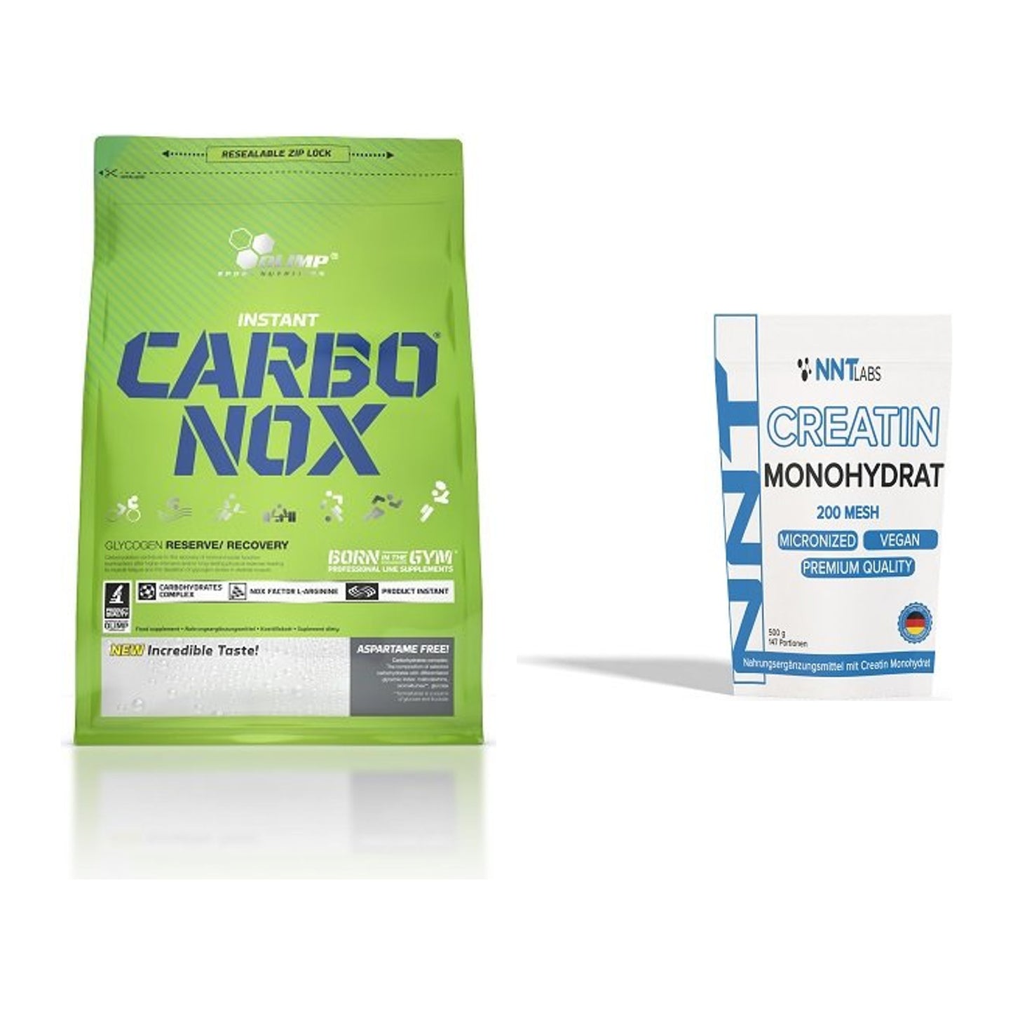 Masseaufbau-Set: Olimp Carbo Nox 1kg Pulver + NNT Creatin Monohydrat – alle enthaltenen Artikel
