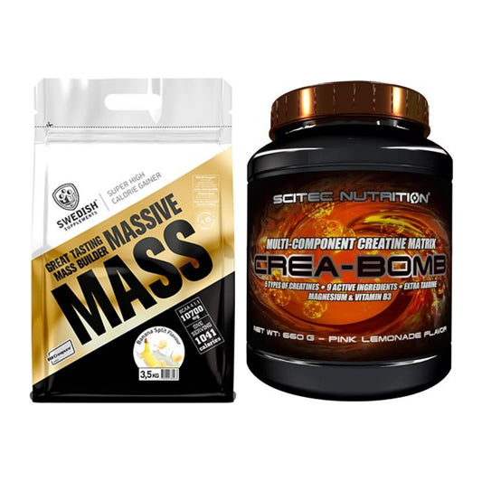 Masseaufbau-Set: Swedish Supplements Massive Mass + Scitec Crea-Bomb – alle enthaltenen Artikel