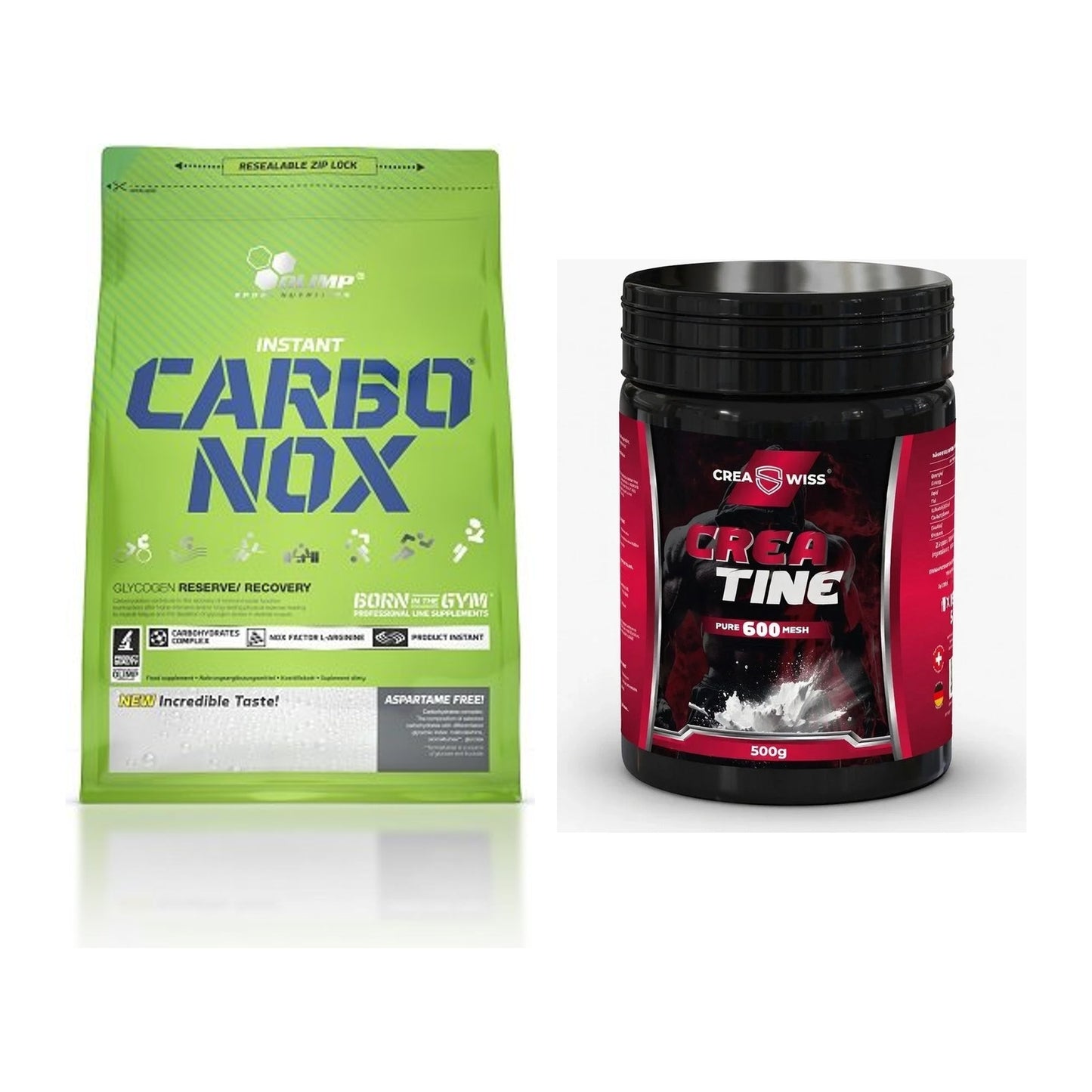Masseaufbau-Set: Olimp Carbo Nox 1kg + CREASWISS Creatine 600 – alle enthaltenen Artikel