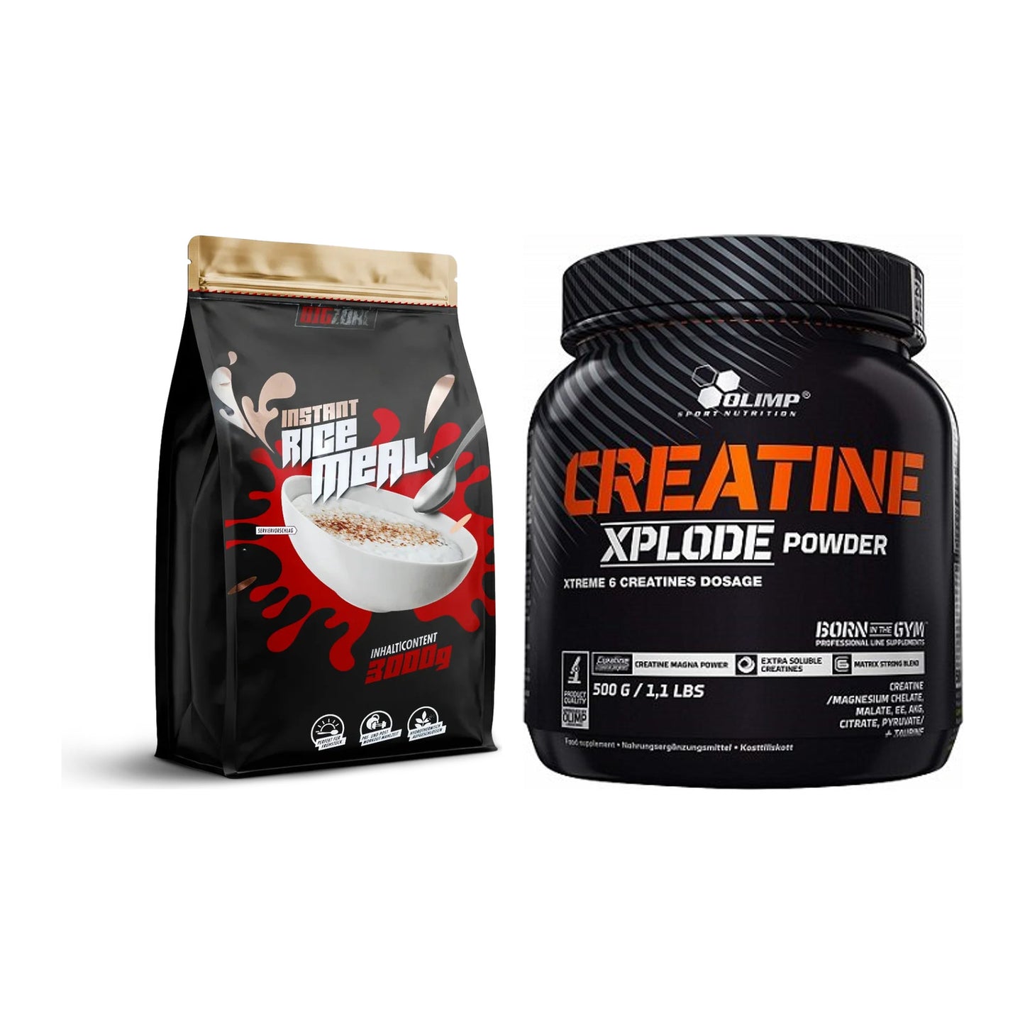 Masseaufbau-Set: Big Zone Rice Meal 3000g + Olimp Creatine Xplode – alle enthaltenen Artikel