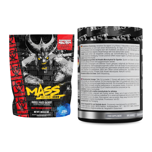 Masseaufbau-Set: Mutant Mass EXTREME 2500 + MST Creatin Monohydrate – alle enthaltenen Artikel
