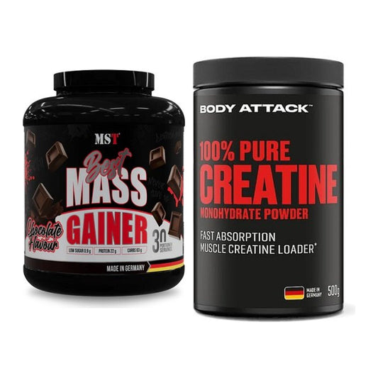 Masseaufbau-Set: MST Best Mass Gainer + Body Attack 100% Pure Creatine – alle enthaltenen Artikel