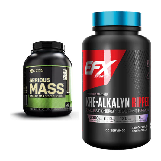 Mass Building Kit: Optimum Nutrition Serious + EFX Kre-Alkalyn Ripped - all items included