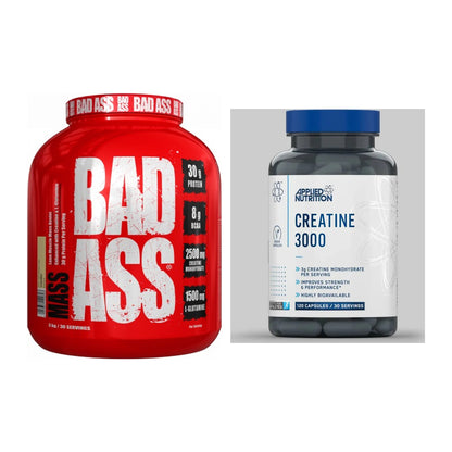Masseaufbau-Set: BAD ASS MASS + Applied Nutrition Creatine 3000 – alle enthaltenen Artikel