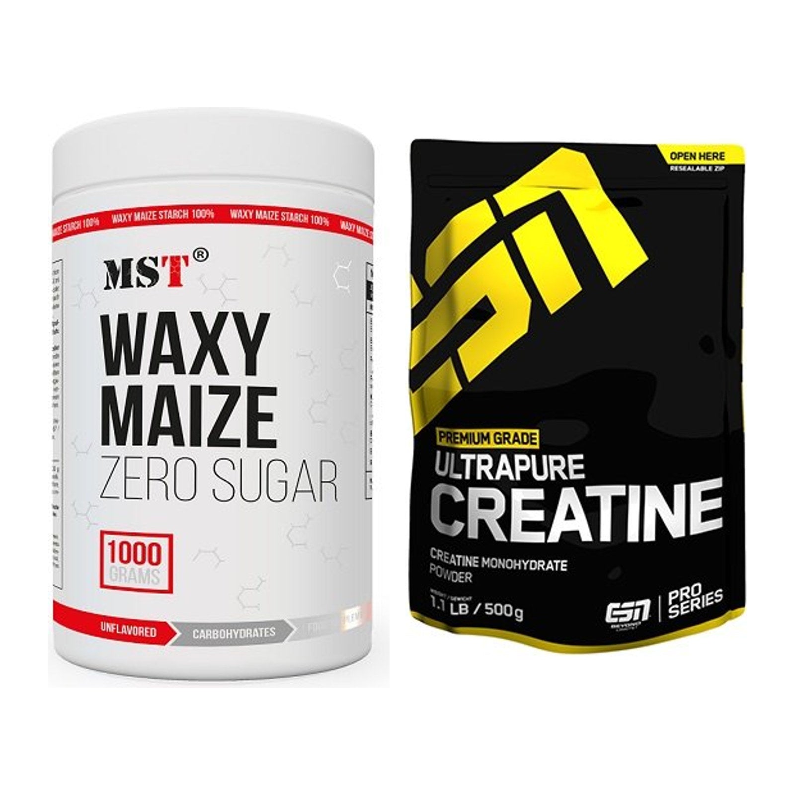 Masseaufbau-Set: MST WAXY MAIZE + ESN Ultrapure Creatine Monohydrate – alle enthaltenen Artikel