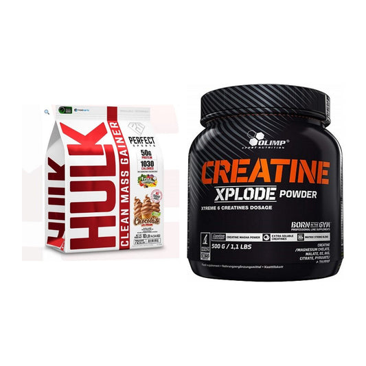 Massbyggsats: Perfect Sports Hulk Clean + Olimp Creatine Xplode - alla föremål ingår